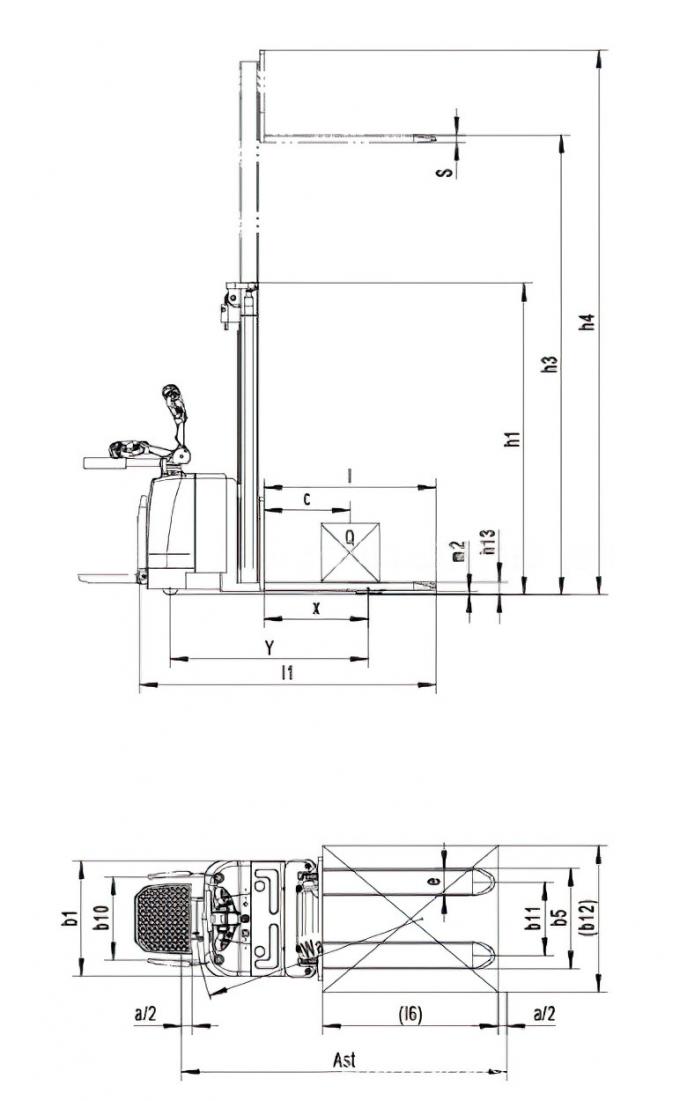 Motorisierter elektrischer Stacker Lift 5500 mm Höhe PLC-Steuerung Automatischer elektrischer Reichweite Stacker 6